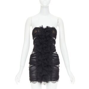 rare ALEXANDRE VAUTHIER COUTURE AW2022 Runway Lognon pleated lace ruffle dress